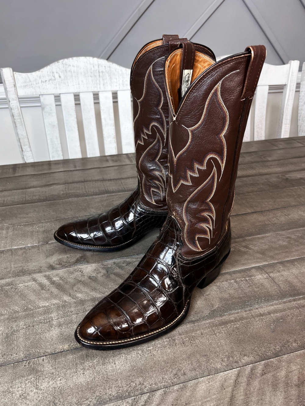 Nocona Vintage Genuine Alligator Belly Western Cowboy Boots Mens Size 10.5 B